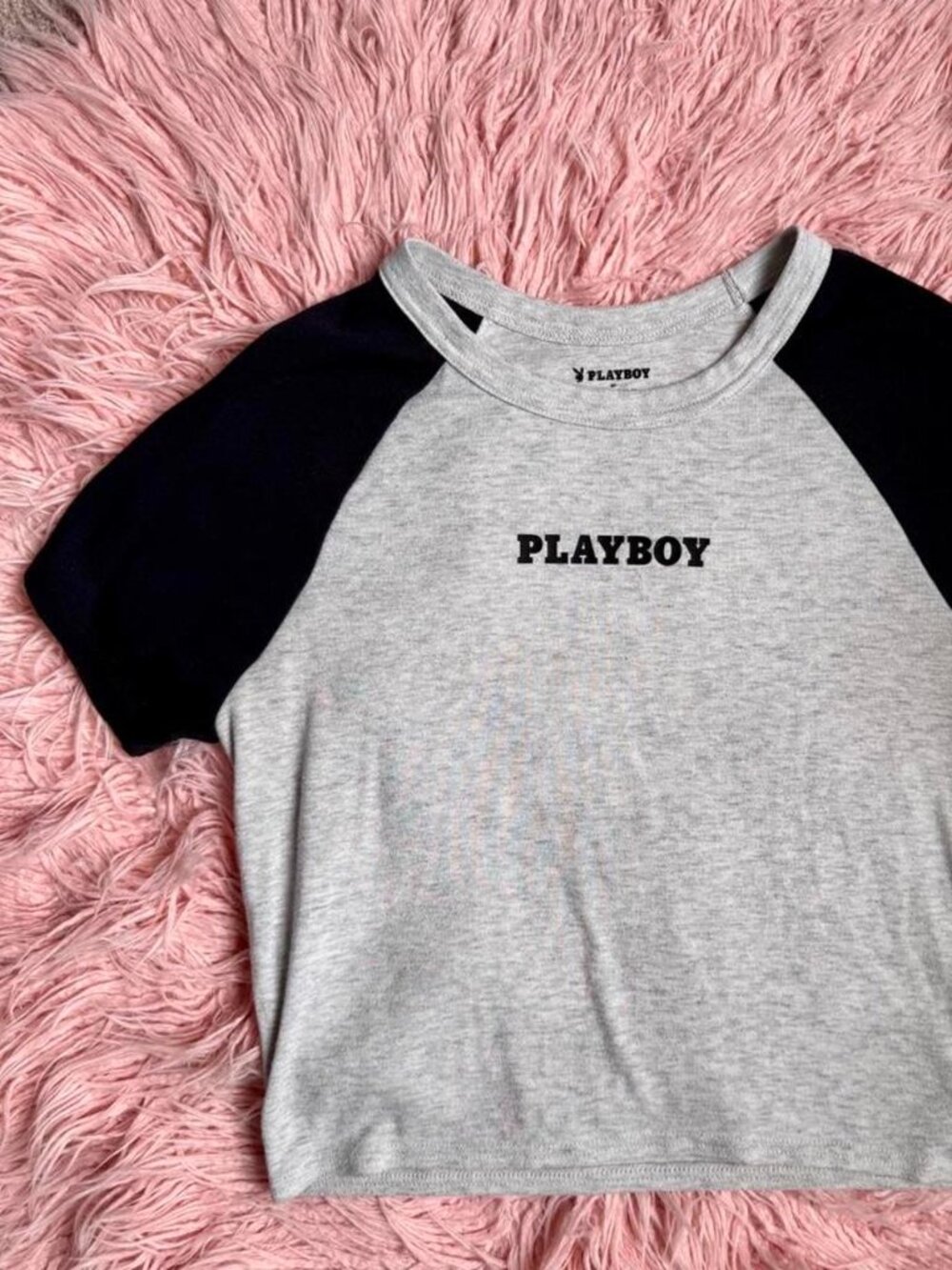 Playboy Women's Grey and Navy Crop-top